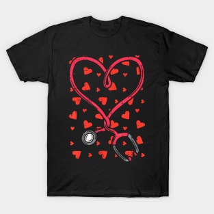 Heart Stethoscope Cute Love Scrub Top Valentines Day Nurse T-Shirt